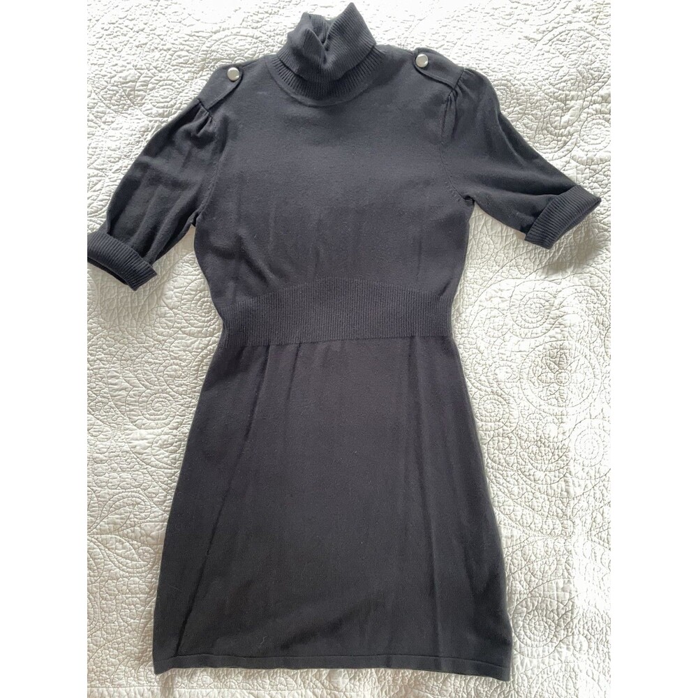 Michael Michael Kors Black Sweater Dress Short Sleeve Turtleneck Military M